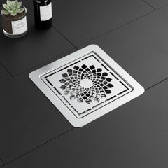 Fossa Lotus 5"x5" Design Floor Drain | Stainless Steel Square Bathroom Grating Jali | Rust-Resistant Drain Cover | Modern Floor Drain for Bathrooms (Chrome Finish)