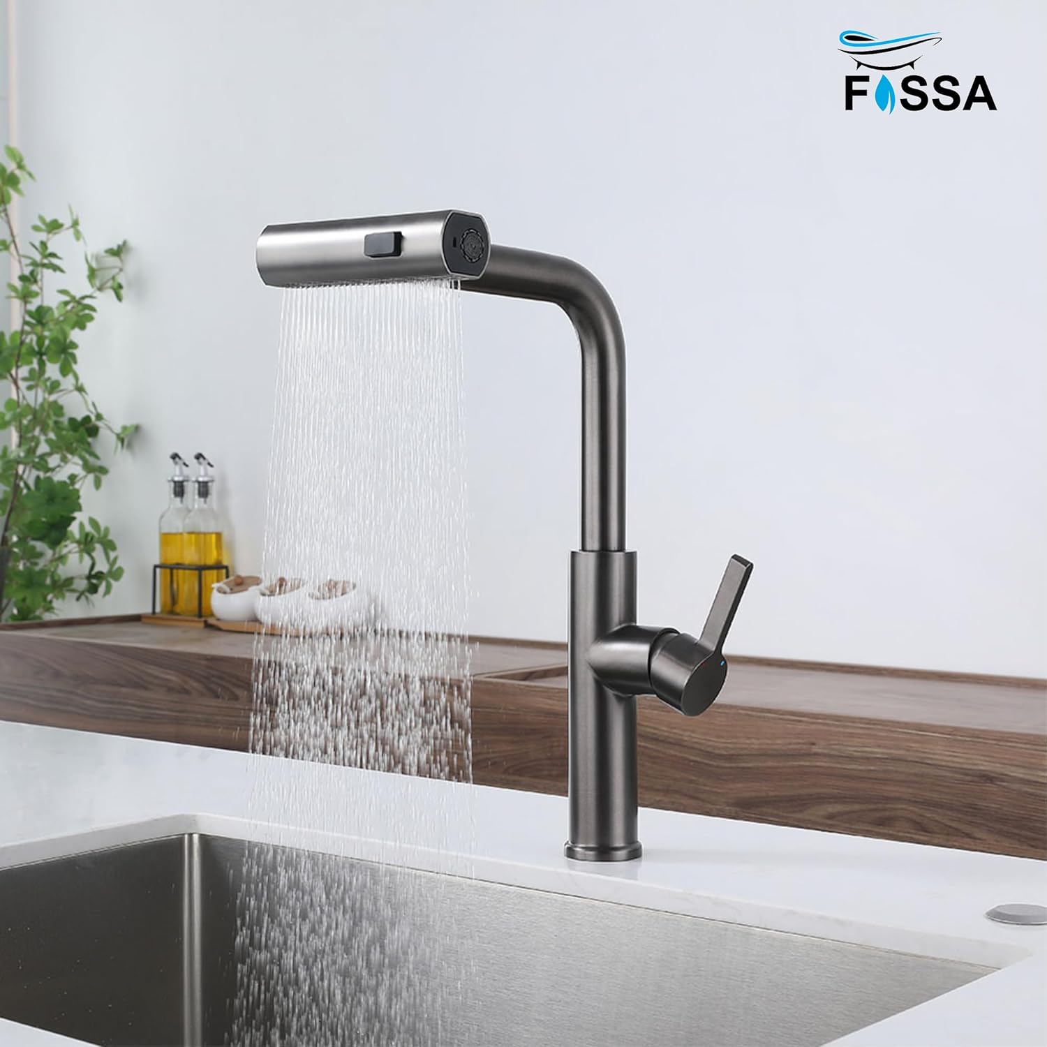 Rainfall Pull Out Triple-Flow 360° Hot & Cold Stainless Steel Kitchen Mixer Faucet Black