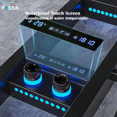 Fossa Shower Panel – 4-Function Wall Mount System with Rainfall Shower, Body Jets, Hand Shower, Tub Spout, LED Display, Ambient Light & Shelf – 304 Stainless Steel – Colva Black (Chrome Finish)