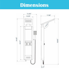 Fossa Shower Panel – 4-Function Wall Mount System with Rainfall Shower, Body Jets, Hand Shower, Tub Spout, LED Display, Ambient Light & Shelf – 304 Stainless Steel – Colva Black (Chrome Finish)