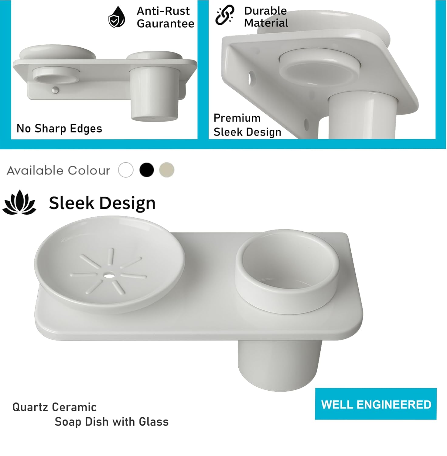 Fossa Classic Ceramic Wall Mounted Soap Dish with Toothbrush Holder – Compact Bathroom, Anti-Bacterial, Rust & Fade Proof | Modern Soap Holder & Accessories for Daily Use | White (Glossy Finish) - Fossa Home 