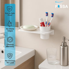 Fossa Classic Ceramic Wall Mounted Soap Dish with Toothbrush Holder – Compact Bathroom, Anti-Bacterial, Rust & Fade Proof | Modern Soap Holder & Accessories for Daily Use | White (Glossy Finish) - Fossa Home 
