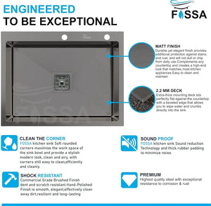 Fossa 24"x18"x10" Inch Single Bowl With Tap Hole Premium Stainless Steel Handmade Kitchen Sink (Matte Finish) Black - Fossa Home 