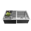 Fossa 32"x18"x10" Double Bowl with Single Tap Hole SS-304 Grade Handmade Kitchen Sink Silver Fossa Home