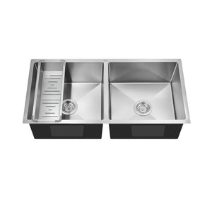 Aqua 304 Handmade Double Bowl Sink 37"x18"x9" – Silver Stainless Steel Kitchen Sink