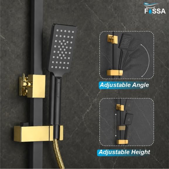 Fossa Aspire Shower Black Gold Wall Mounted 4-Function Brass - Fossa Home 