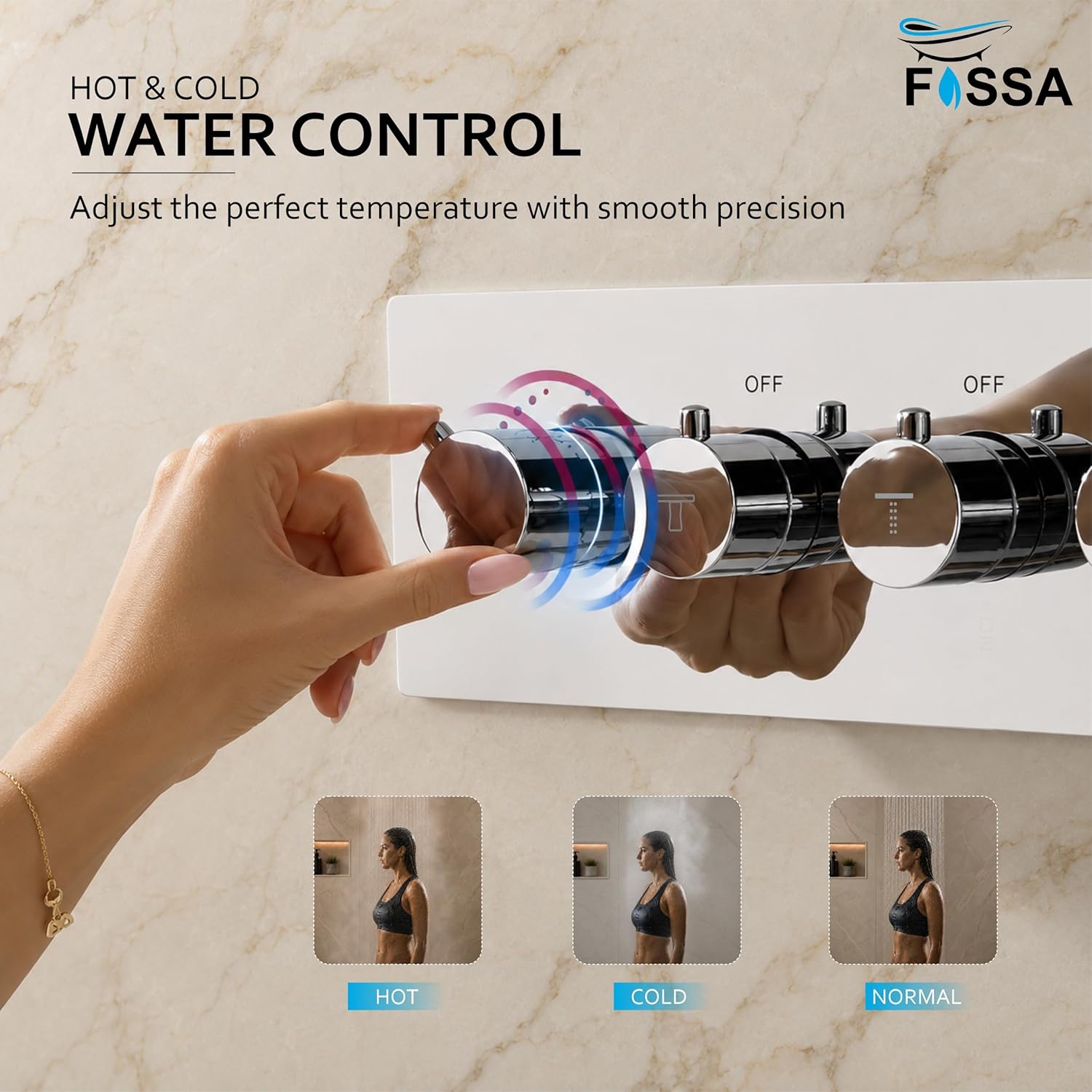 3/4 Inch Florina 4 Way Brass Thermostatic Shower Diverter Set Push Button Silver - Fossa Home 