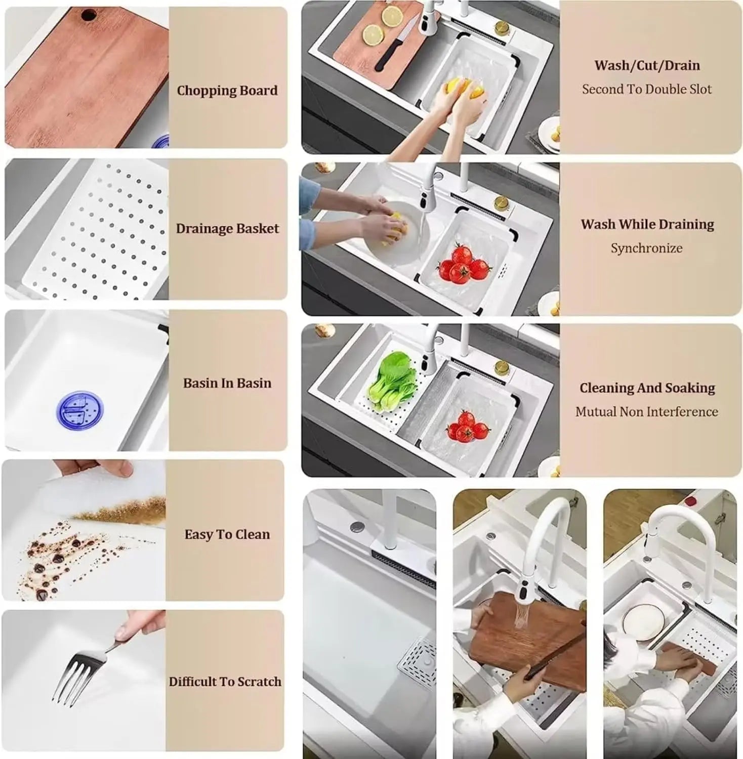 smart waterfall kitchen sink, single bowl, design, integrated tap, modern, stainless steel, led, nano honycomb coated, scratch resistant, stylish, workstation, with faucet, multifunction, deep, dishwashing, luxury, easy to clean, anti-stain, modern home,, remodeling, with water flow feature, space saving, contemporary, large capacity, ergonomic, designer, smooth, features, for modern homes, high utility, trending, best, drainage, noise absorption, matte finish, with strainer and accessories, seamless, 