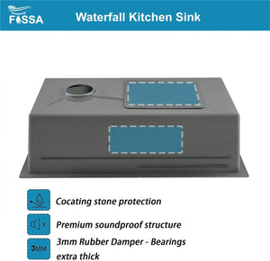 smart waterfall kitchen sink, single bowl, design, integrated tap, modern, stainless steel, led, nano honycomb coated, scratch resistant, stylish, workstation, with faucet, multifunction, deep, dishwashing, luxury, easy to clean, anti-stain, modern home,, remodeling, with water flow feature, space saving, contemporary, large capacity, ergonomic, designer, smooth, features, for modern homes, high utility, trending, best, drainage, noise absorption, matte finish, with strainer and accessories, seamless, 