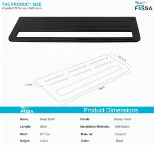 black quartz ceramic towel shelf wall mounted for bathroom storage