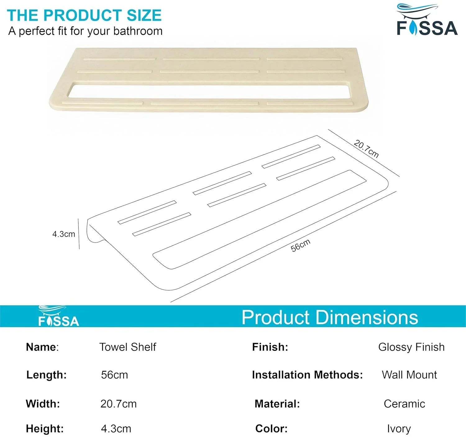 ivory quartz ceramic towel shelf wall-mounted for bathroom storage