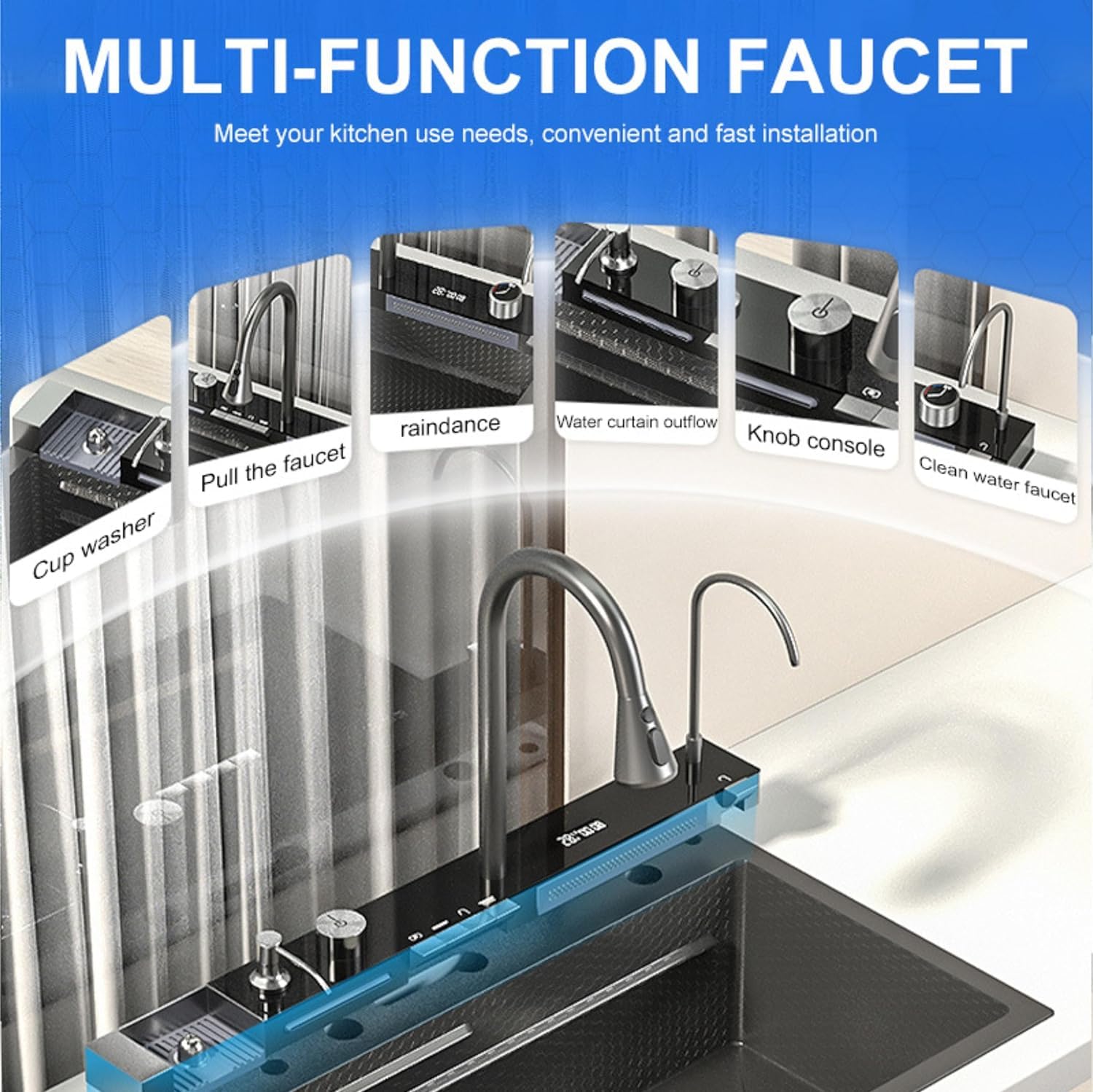 Fossa multi function kitchen sink faucet with LED penel 