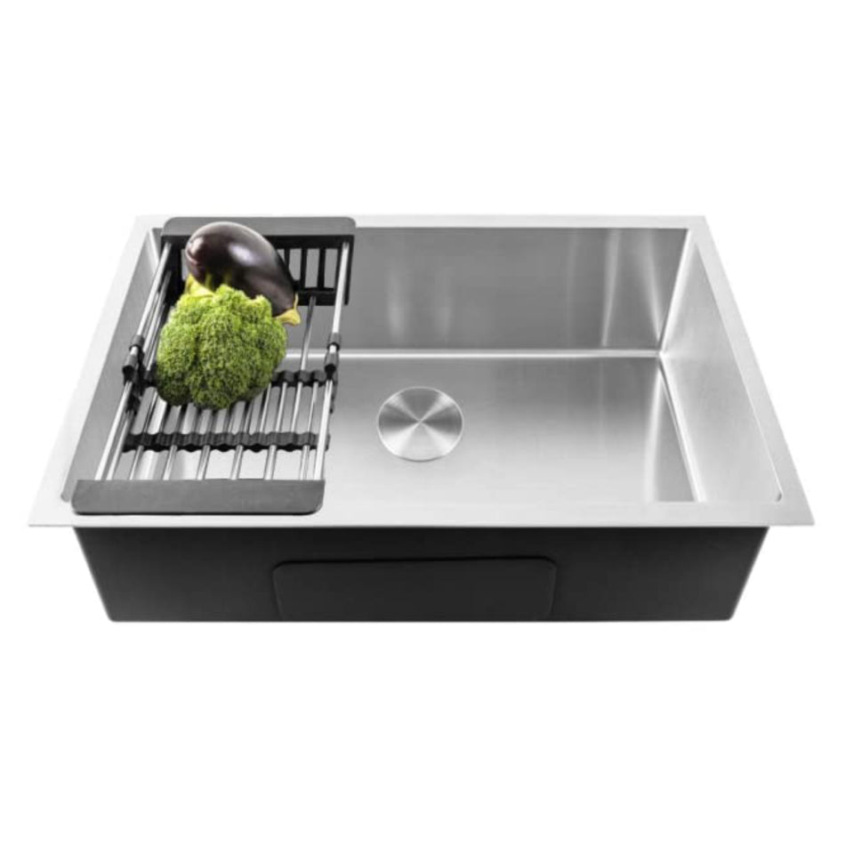 Fossa 24"X18"X10" Single Bowl SS-304 Grade Stainless Steel Handmade Kitchen Sink Round Coupling Silver