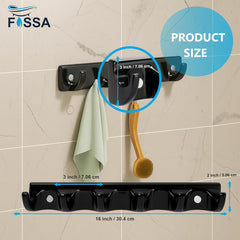 FOSSA Classy Ceramic Cloth Hanger – Stylish Wall Mounted Hook Rack with 6 Curved Hooks for Bathroom & Living Spaces Black (Glossy Finish) - Fossa Home 
