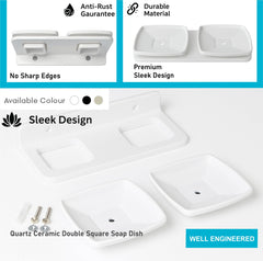 Fossa Classic Ceramic Unbreakable Wall Mounted Double Soap Dish for Bathroom – Soap Holder with Self-Drain, Rust-Proof & Space-Saving Design | Modern Bathroom Accessories – white (Glossy Finish) - Fossa Home 
