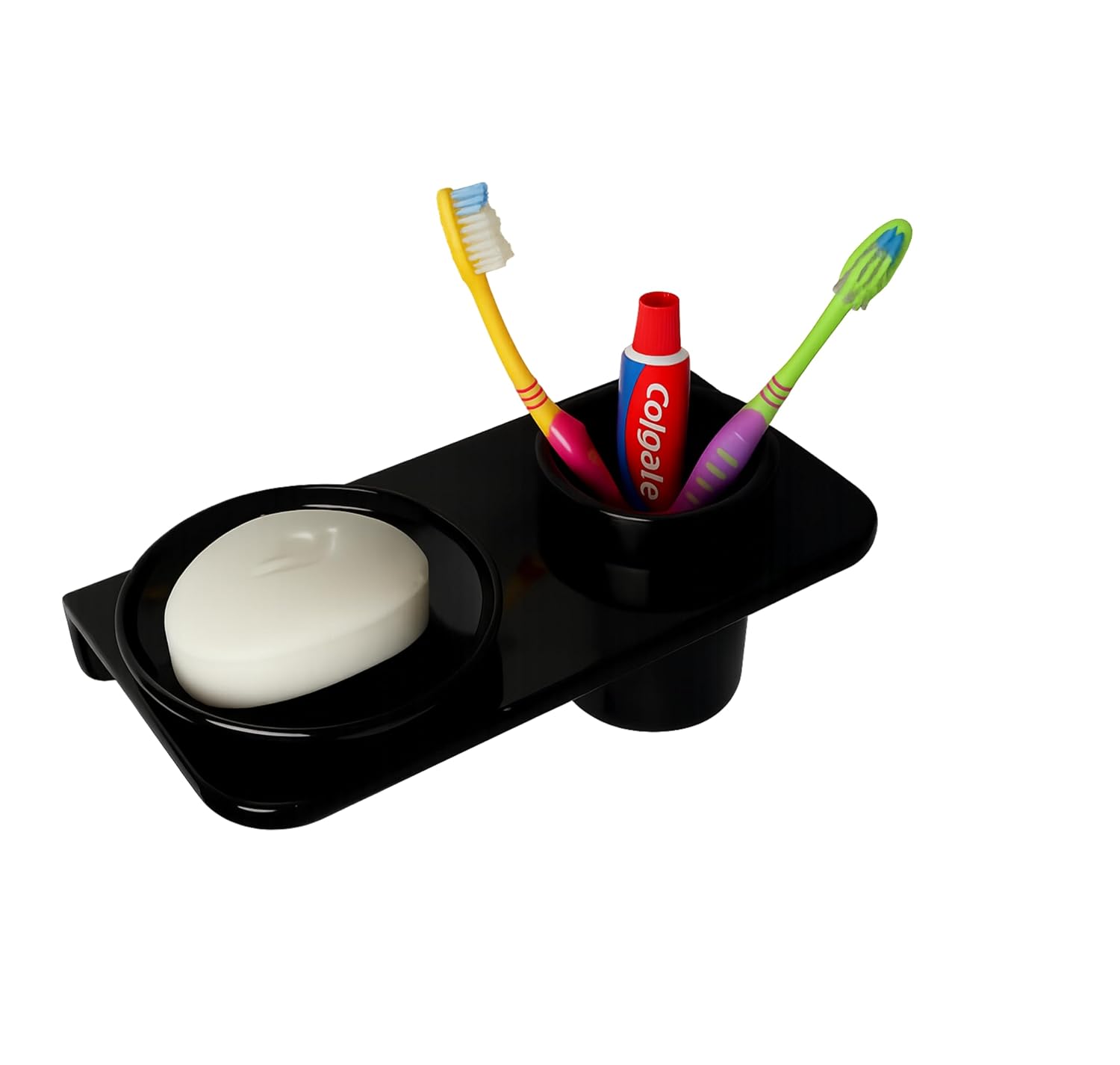 Fossa Classic Ceramic Wall Mounted Soap Dish with Toothbrush Holder – Compact Bathroom, Anti-Bacterial, Rust & Fade Resistant | Modern Soap Holder for Daily Use | Black (Glossy Finish) - Fossa Home 