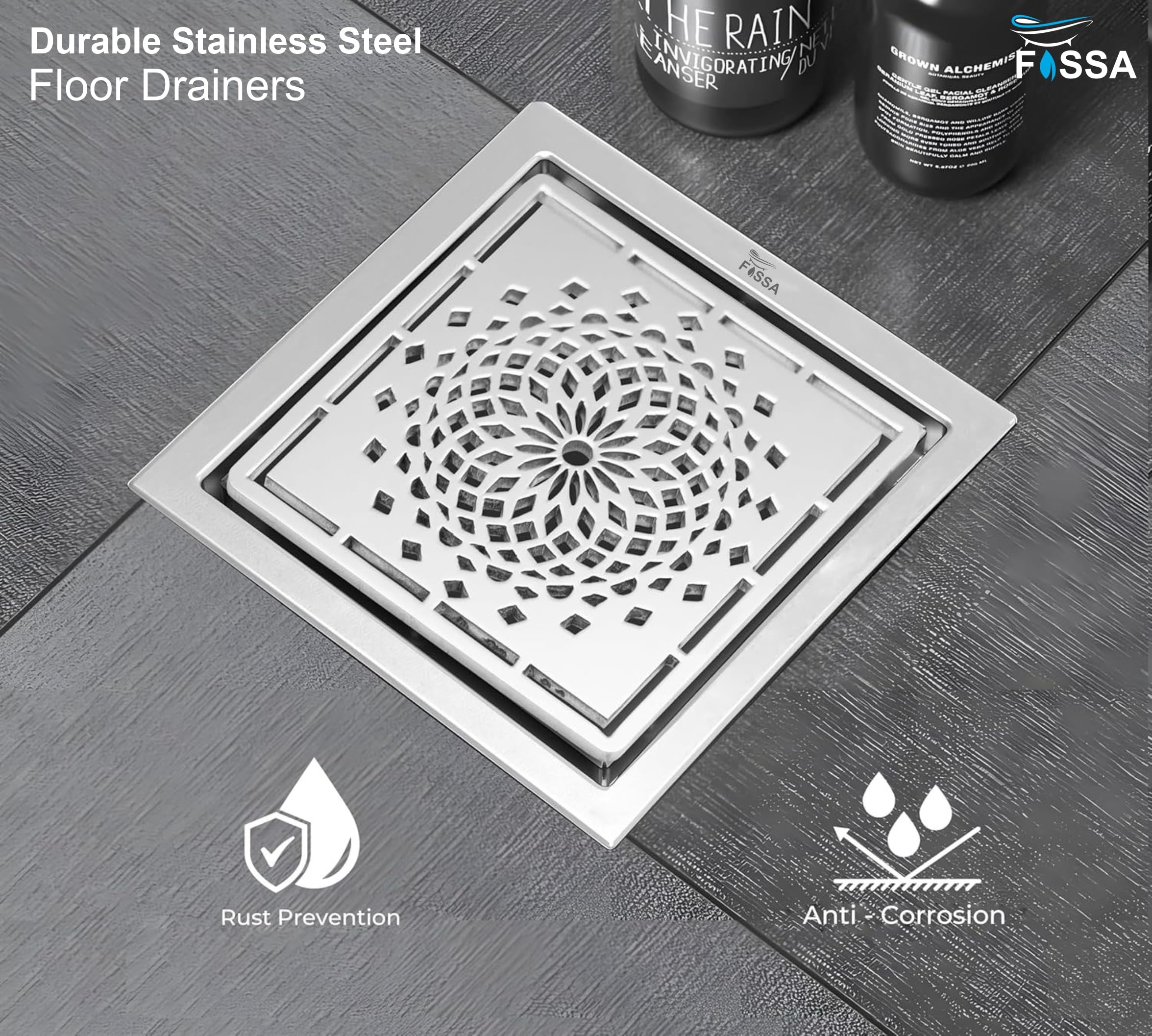Flow Stainless Steel Floor Drain with Elegant Drain Cover Design