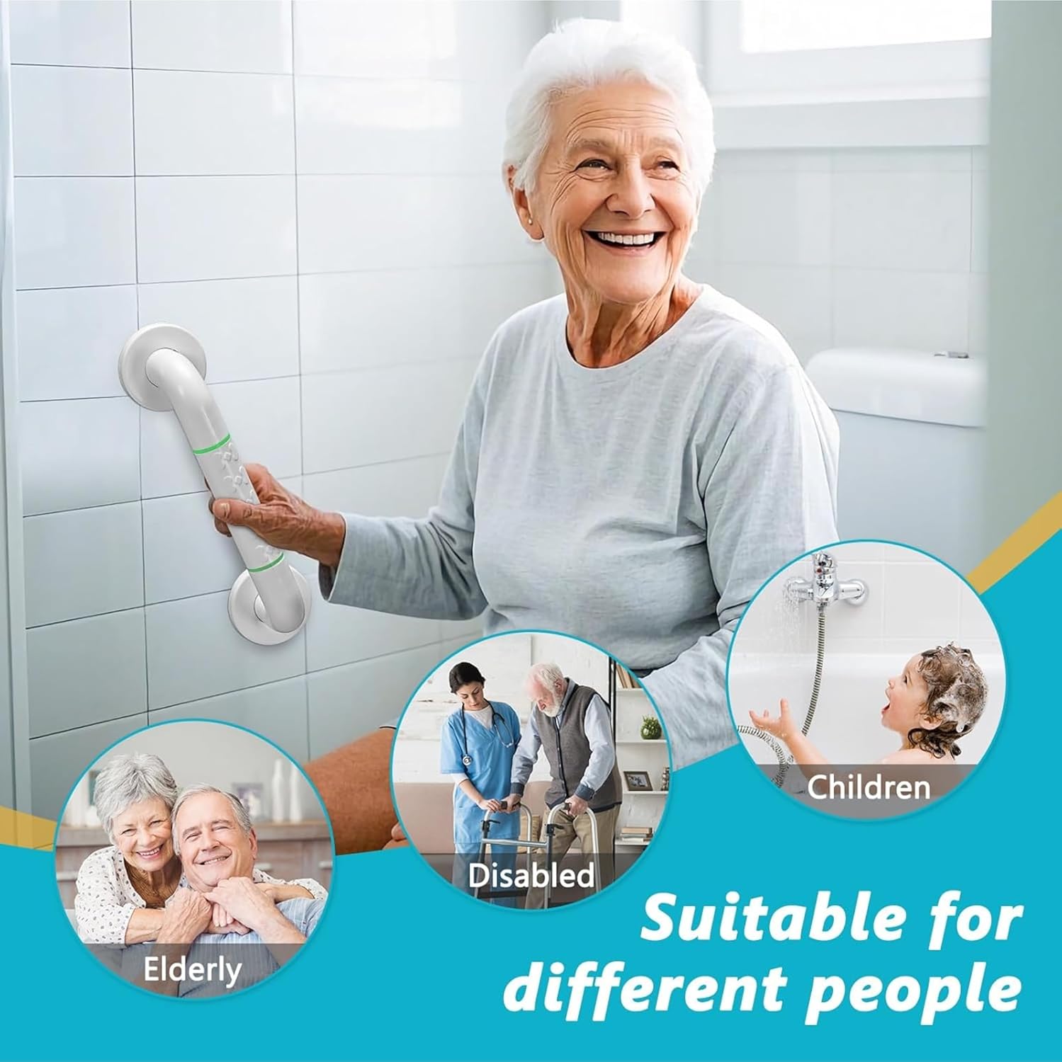 Fossa 12 Inch Stainless Steel Luminous Grab Bar Wall Mounted Safety Balance Handle | Non-Slip for Elderly, Kids | Strong Load Bearing Armrest- Pack of 1 White (Matte Finish)