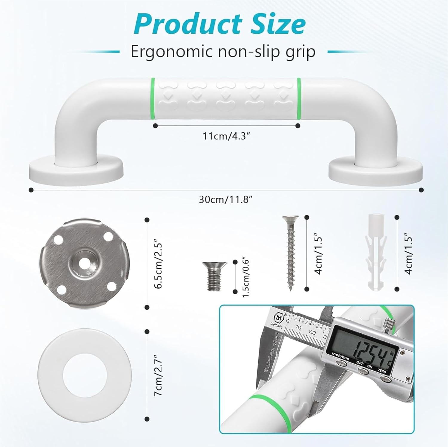 Fossa 12 Inch Stainless Steel Luminous Grab Bar Wall Mounted Safety Balance Handle | Non-Slip for Elderly, Kids | Strong Load Bearing Armrest- Pack of 1 White (Matte Finish)