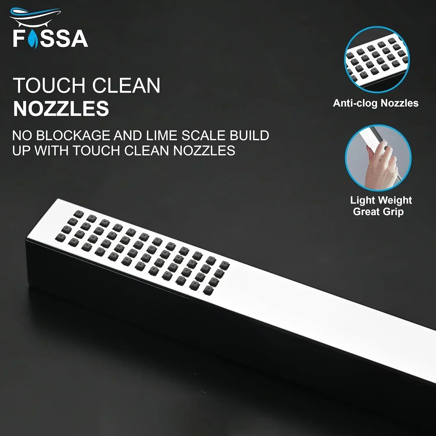 Fossa Hexa Square ABS Hand-Held Shower for Bathroom, High Pressure Shower Set Chrome Finish (Only Hand Shower) - Fossa Home 