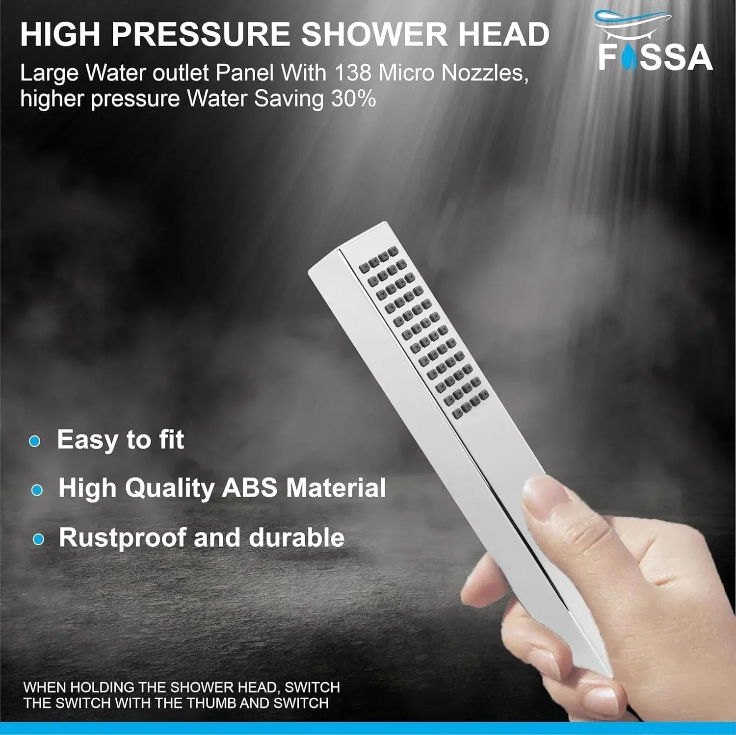 Hexa Abs Chrome Finish Hand Shower With 1.5 Meter 304- Grade Stainless Steel Hose Pipe & Hook - Fossa Home 