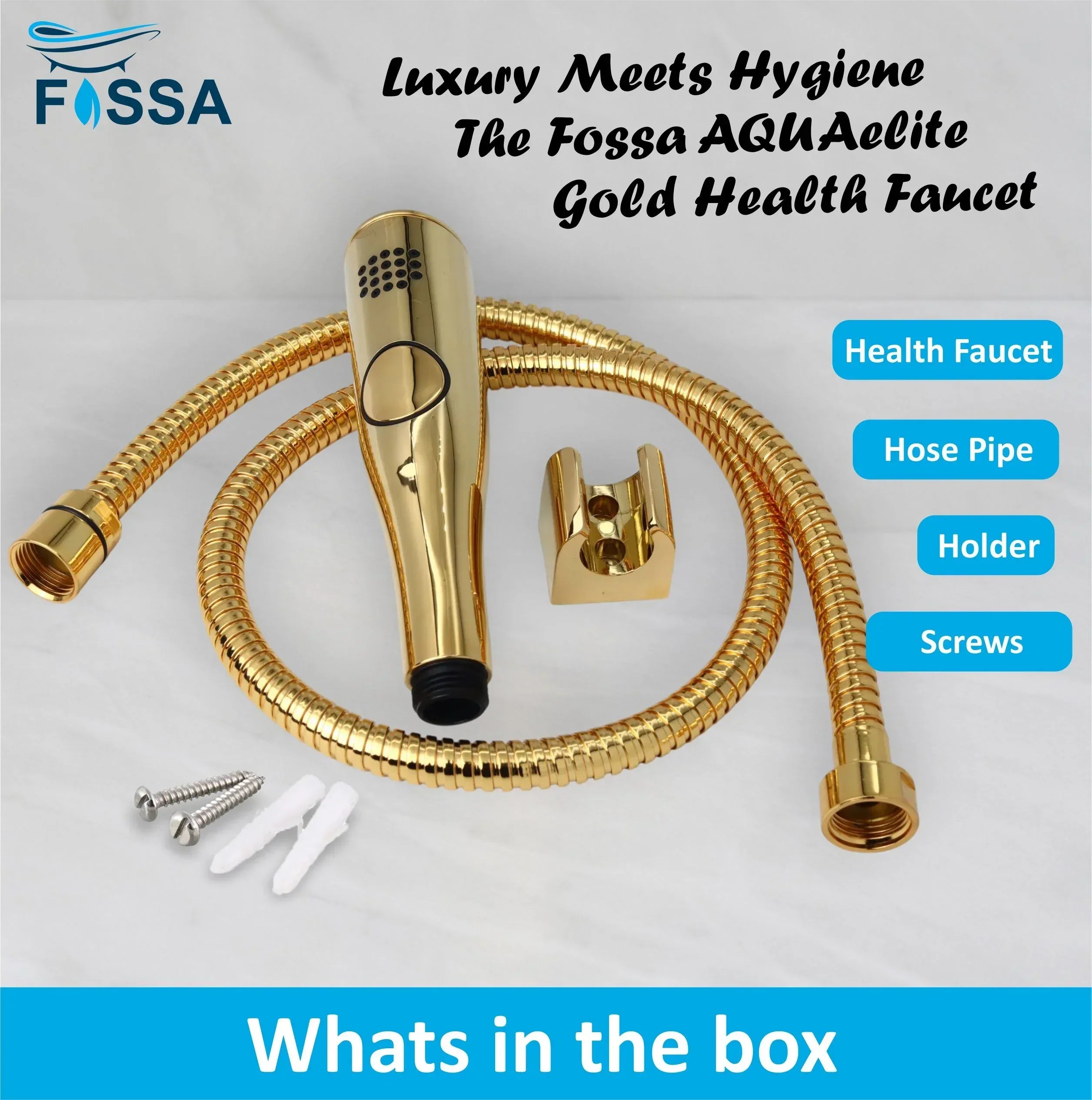 Italian Gold ABS Health Faucet with 1 Meter 304-Grade SS Hose Pipe & Hook - Fossa Home 