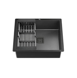 Fossa 18"x16"x09" Single Bowl 304 Grade Honeycomb Embossed Handmade Kitchen Sink with Black Nano Coating, Stainless Steel Sink (Black) - Fossa Home