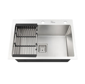 modern kitchen interior with honeycomb embossed single bowl silver kitchen sink with tap hole installed