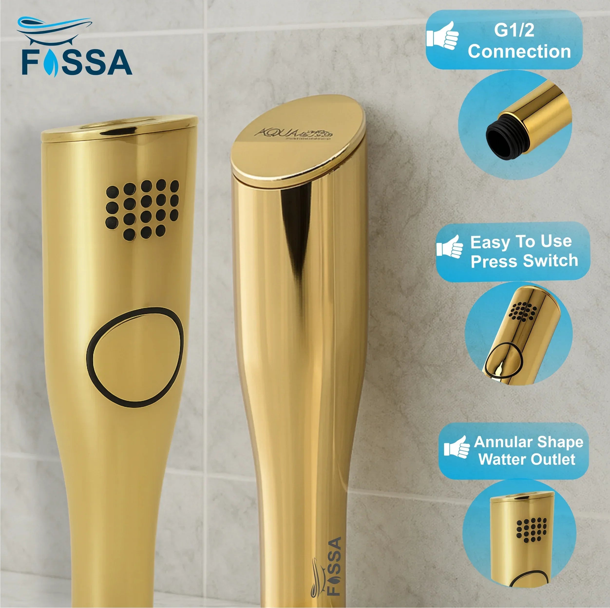 Italian Gold ABS Health Faucet with 1 Meter 304-Grade SS Hose Pipe & Hook - Fossa Home 