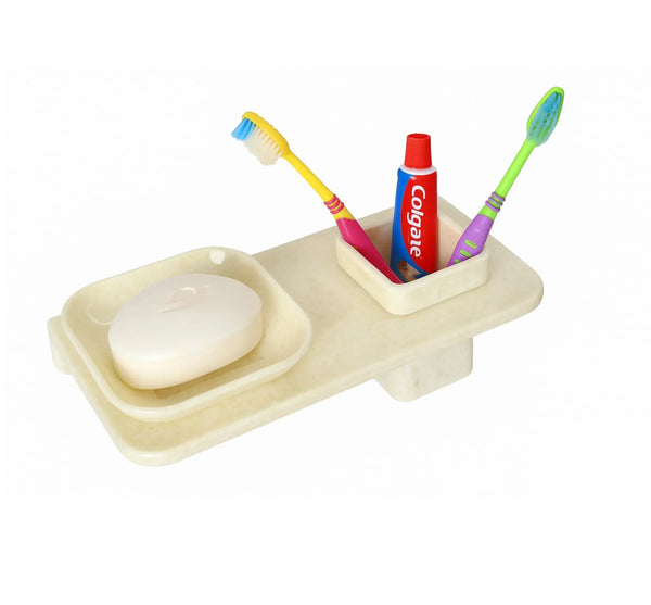 Ivory Soap Dish with Toothbrush Holder Unbreakable Abs Rectangular Ceramic Finish (RM-114) - Fossa Home 