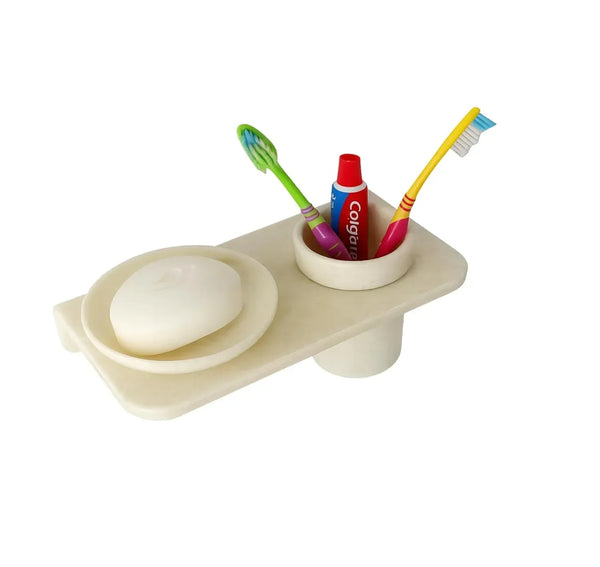 Ivory Soap Dish with Toothbrush Holder Unbreakable Abs Round Ceramic Finish(RM-120) - Fossa Home 