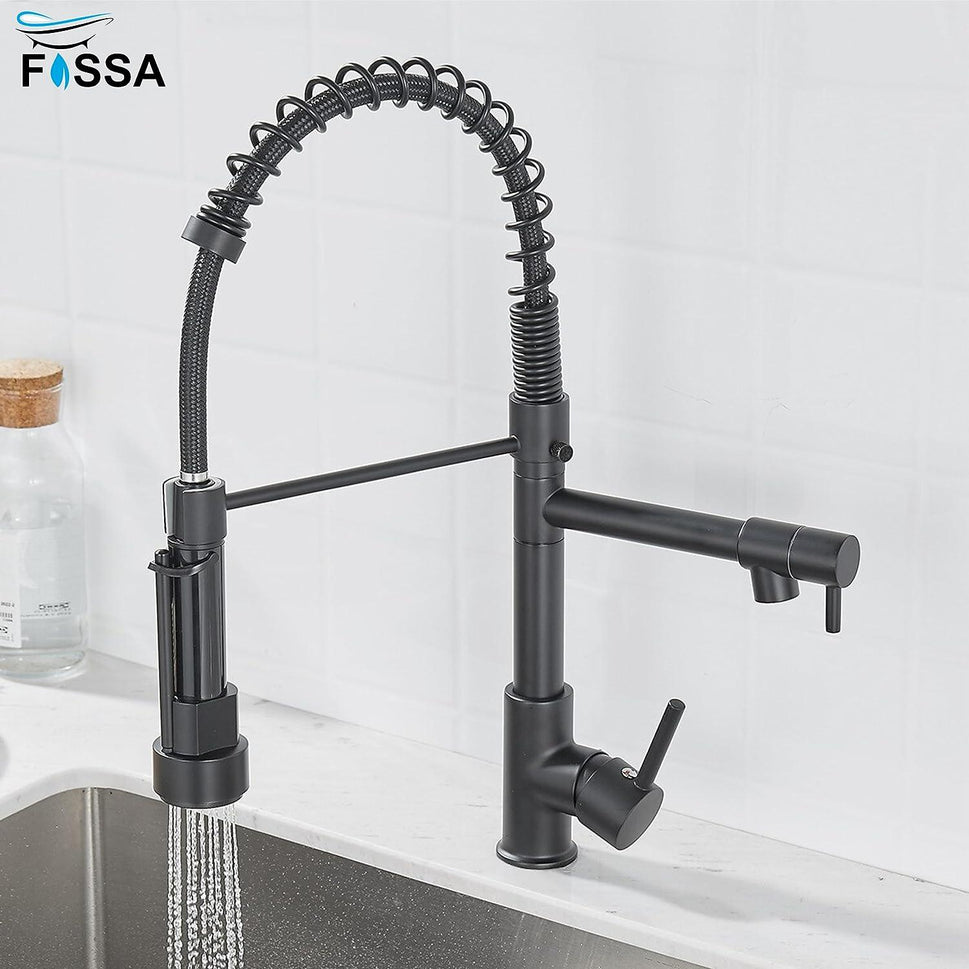Kitchen Tap Kitchen Faucet Brushed Nickel Pull Down Kitchen Tap Single Handle 360 Degree Rotating Cold Hot Water Mixer Sink Taps Chrome (Black) - Fossa Home 
