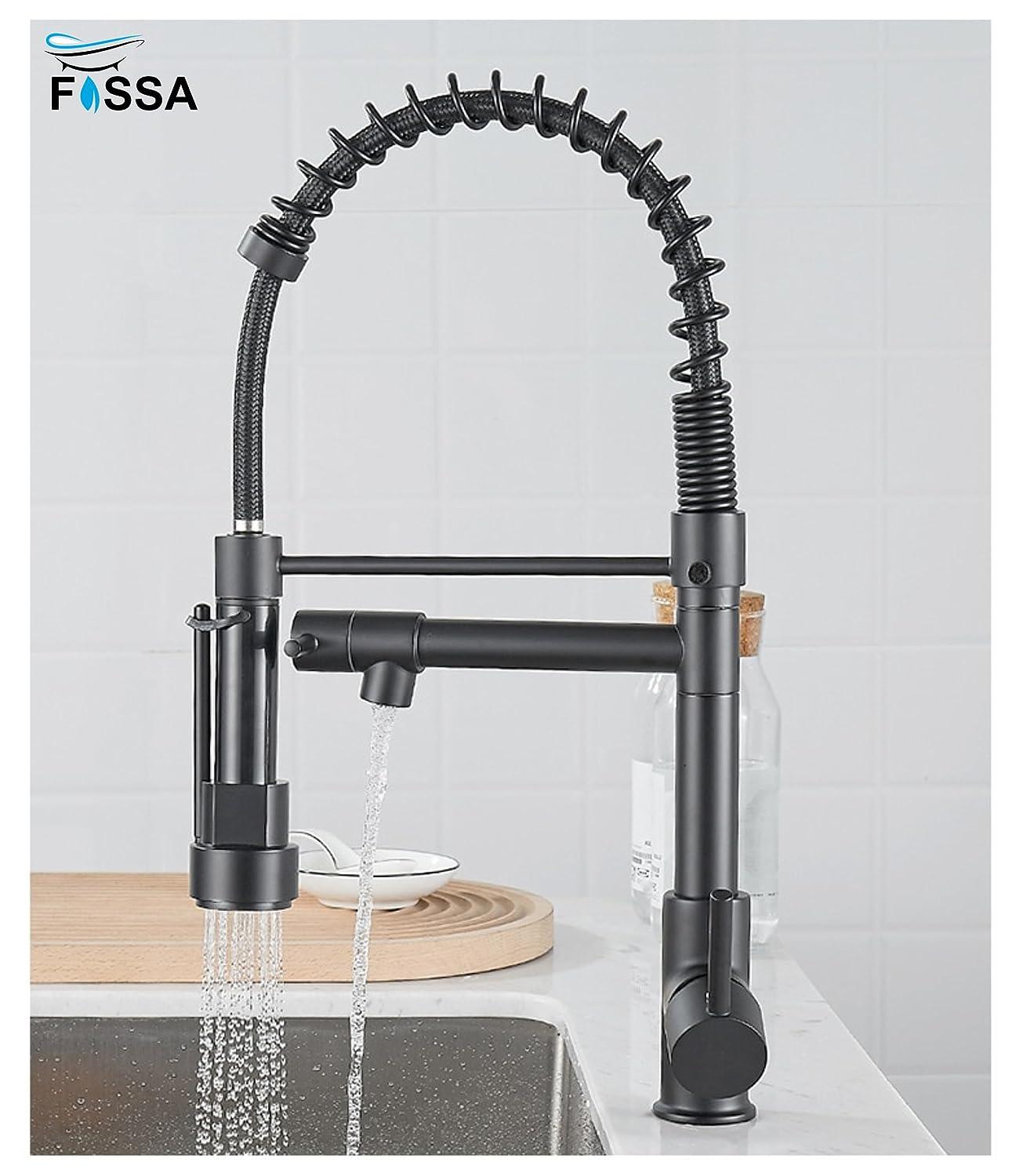 Kitchen Tap Kitchen Faucet Brushed Nickel Pull Down Kitchen Tap Single Handle 360 Degree Rotating Cold Hot Water Mixer Sink Taps Chrome (Black) - Fossa Home 