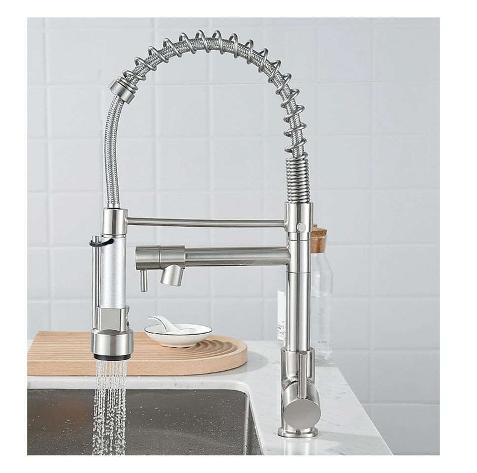 Kitchen Tap Kitchen Faucet Brushed Nickel Pull Down Kitchen Tap Single Handle 360 Degree Rotating Cold Hot Water Mixer Sink Taps Chrome Fossa Home