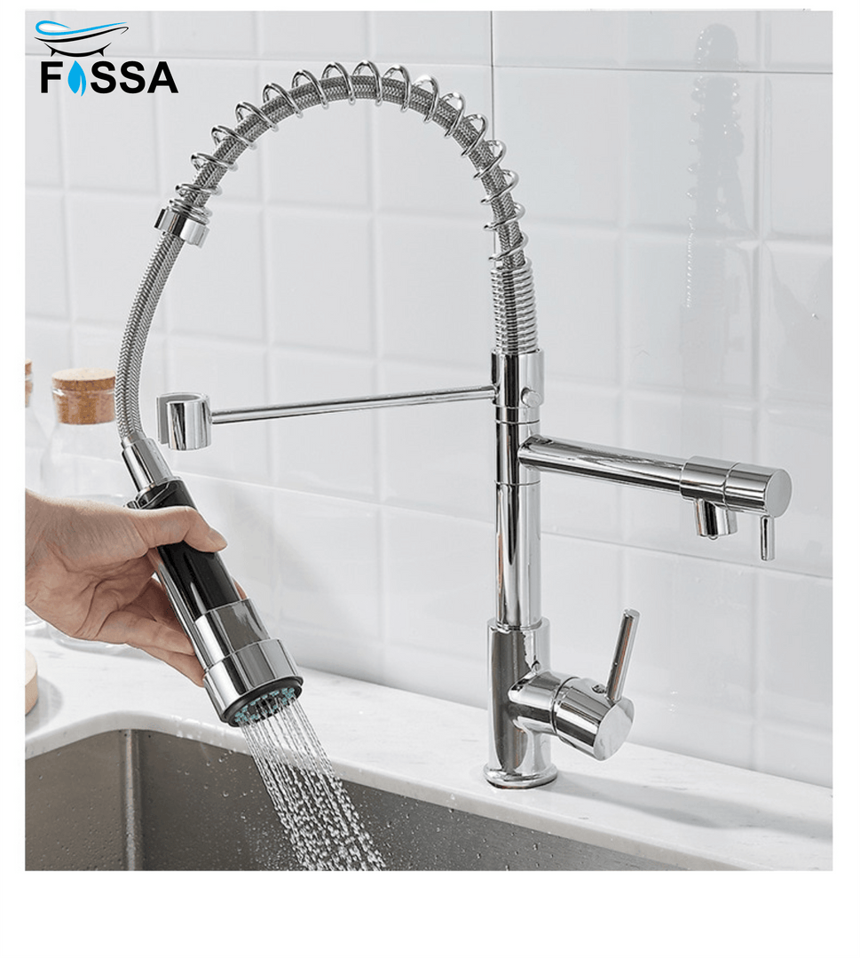 Kitchen Tap Kitchen Faucet Brushed Nickel Pull Down Kitchen Tap Single Handle 360 Degree Rotating Cold Hot Water Mixer Sink Taps Chrome - Fossa Home 