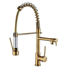 Kitchen Tap Kitchen Faucet Brushed Nickel Pull Down Kitchen Tap Single Handle 360 Degree Rotating Cold Hot Water Mixer Sink Taps Chrome (Gold) Fossa Home