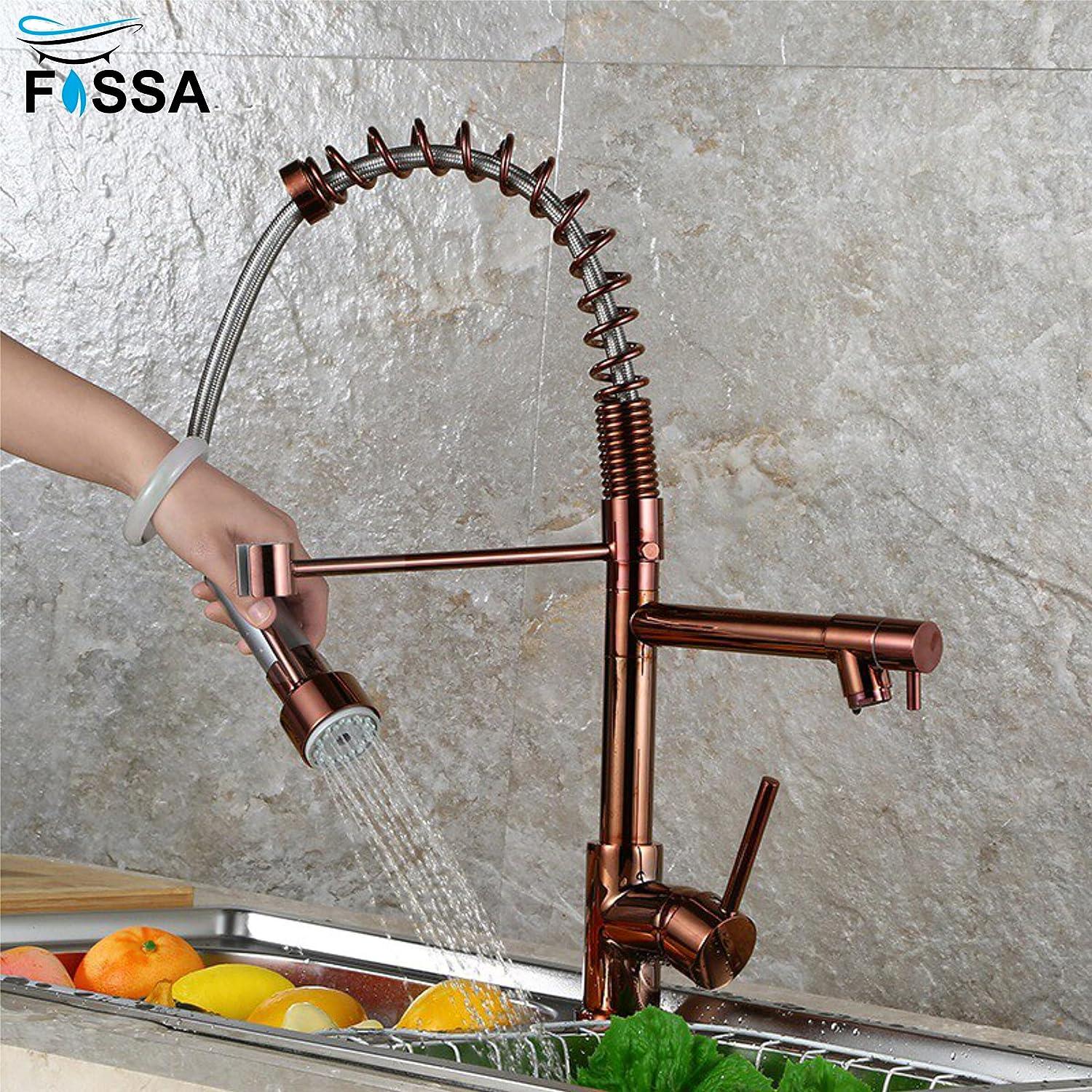 Kitchen Tap Kitchen Faucet Brushed Nickel Pull Down Kitchen Tap Single Handle 360 Degree Rotating Cold Hot Water Mixer Sink Taps Chrome (Rose Gold) - Fossa Home 