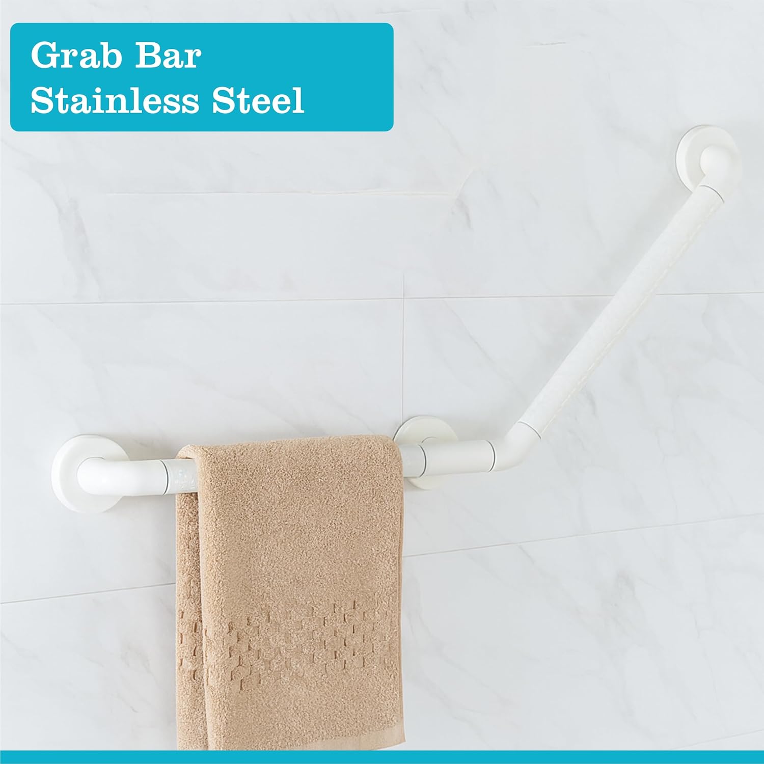 Fossa L-Shaped Stainless Steel 110° Anti-Slip Nylon Grip Grab Bar – Wall Mounted Safety Bar for Bathroom | Toilet Grab Bar for Elderly & Senior Citizens | White (60x40CM)