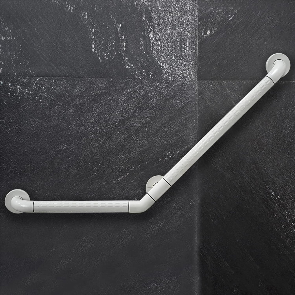 Fossa L-Shaped Stainless Steel 110° Anti-Slip Nylon Grip Grab Bar – Wall Mounted Safety Bar for Bathroom | Toilet Grab Bar for Elderly & Senior Citizens | White (60x40CM)