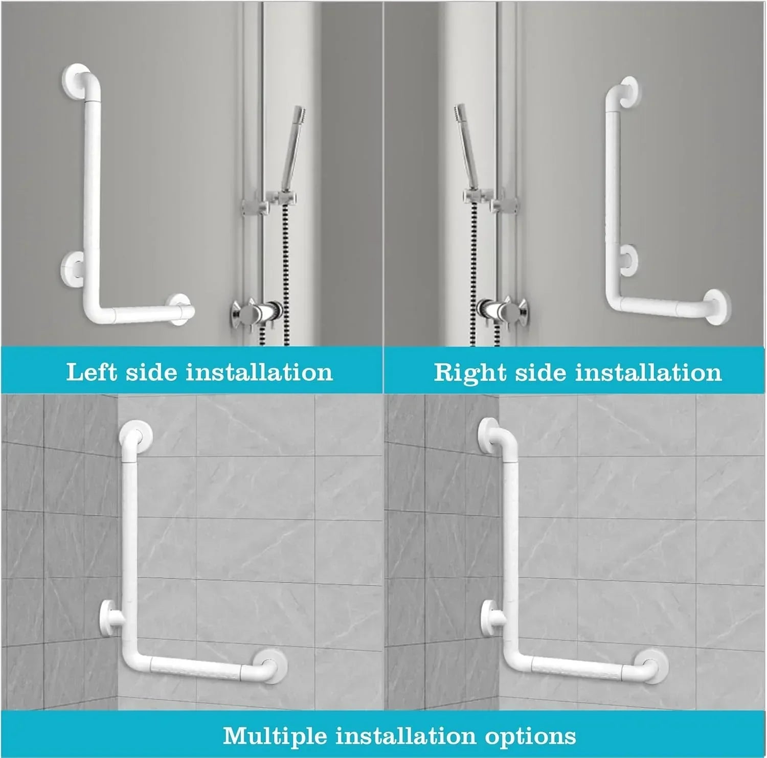 L-Shaped Stainless Steel 90° Anti-Slip Bathroom Grab Bar – White - Fossa Home 