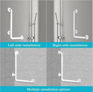 L-Shaped Stainless Steel 90° Anti-Slip Bathroom Grab Bar – White - Fossa Home 