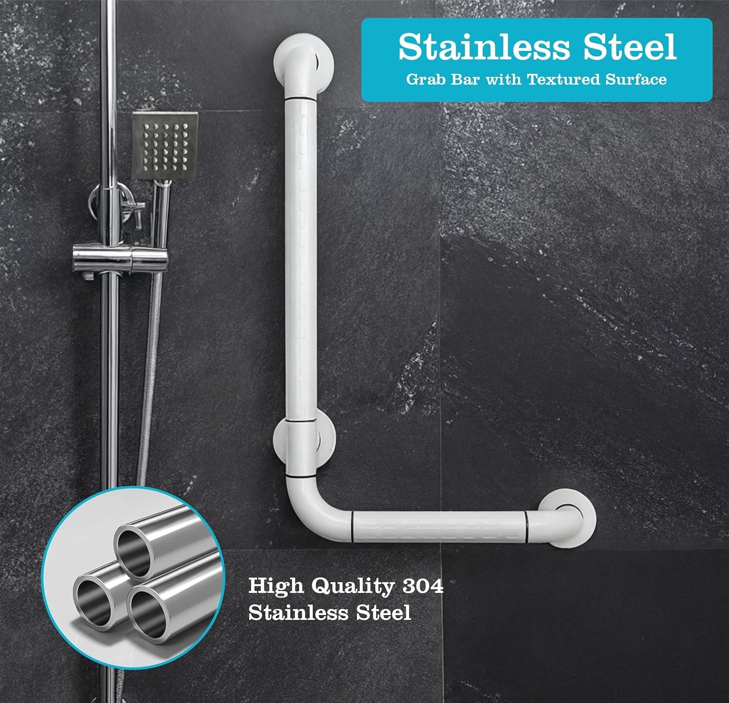 white stainless steel bathroom grab bar 90° l shape wall mounted support rail