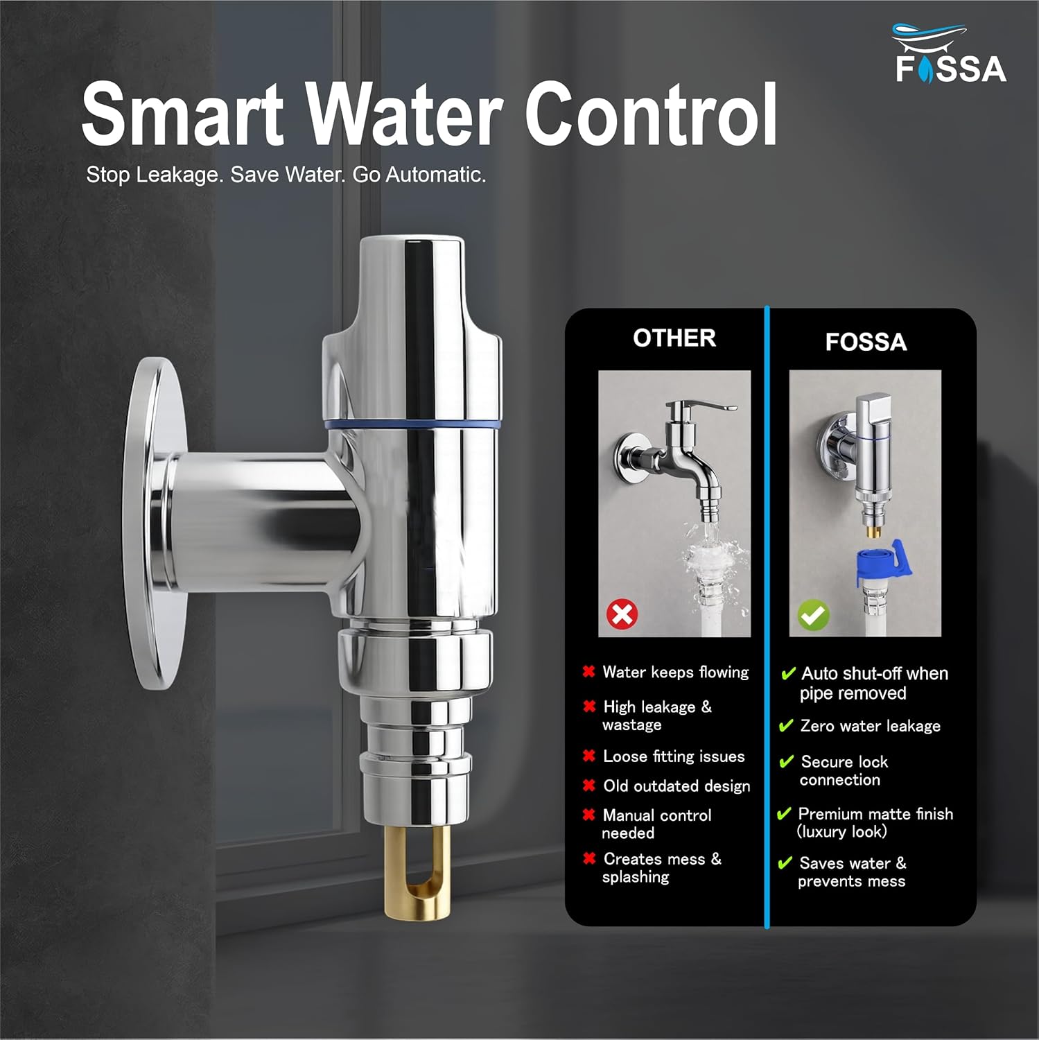 Laundry Faucet Silver Stainless Steel Angle Valve - Fossa Home 