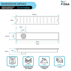 12x4 inch honeycomb linear shower drain aisi 304 stainless steel channel