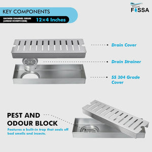 linear bathroom shower drain 12x4 inch stainless steel honeycomb pattern