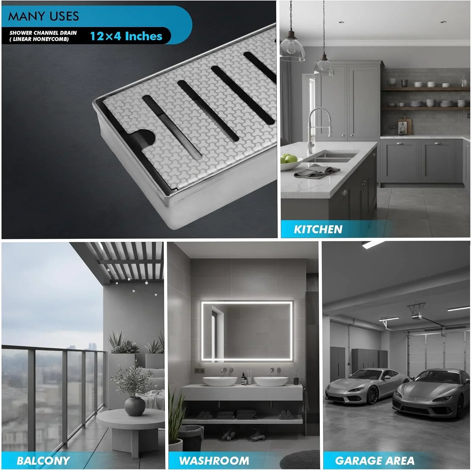 honeycomb linear floor drain channel 12x4 inch aisi 304 stainless steel