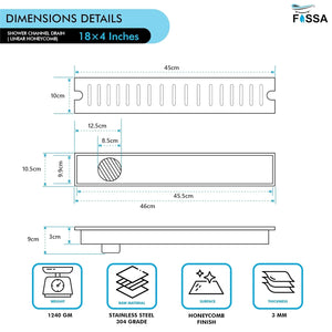 18x4 inch honeycomb pattern linear shower drain aisi 304 stainless steel