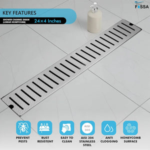 rectangular honeycomb shower drain channel 24x4 inch 304 stainless steel