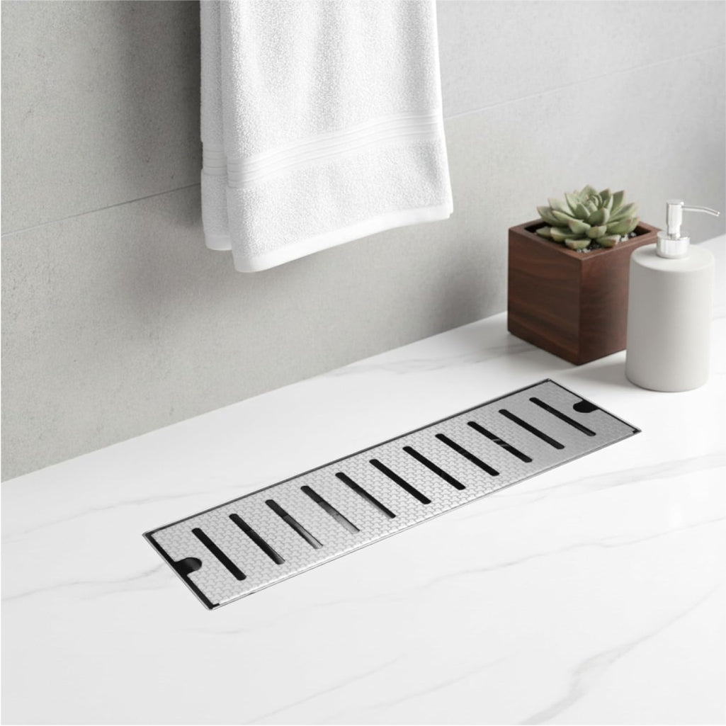Linear (12x 4 Inches) Honeycomb Shower Drain Channel AISI 304 Stainless Steel