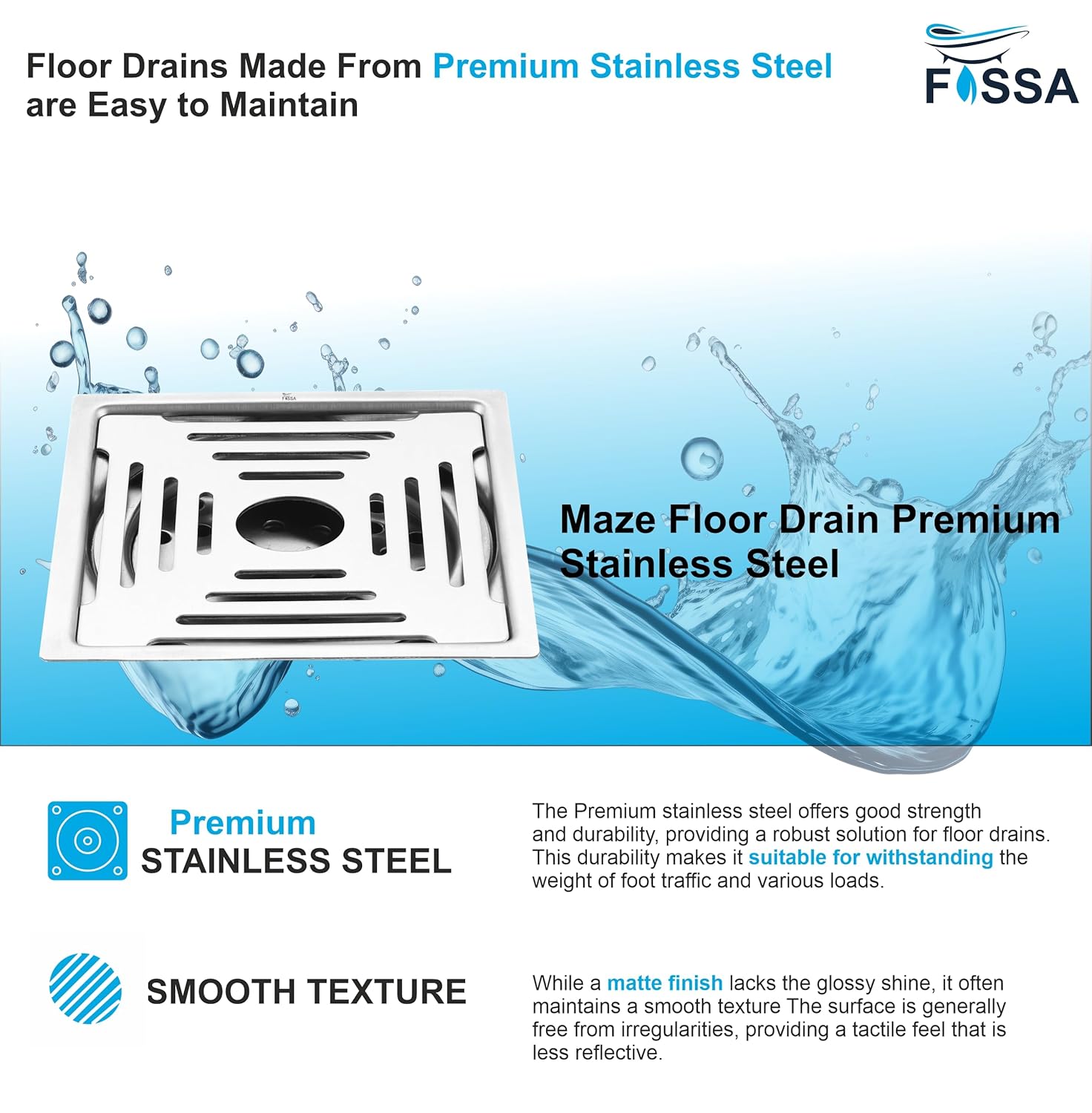 Maze Floor Drain (6 x 6 Inches)  Stainlees Steel With Hole